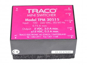 TPM 30515 TRACO POWER AC/DC Power Supply Triple-OUT 5V/15V MINI SWITCHER