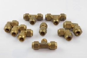Lot of 9 Brass Compression Tube Fitting, Tee Elbow & More