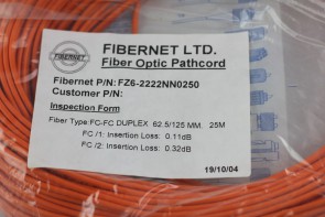 fibernet fc-fc duplex 62.5/125 mm 25m cable fz6-2222nn0250